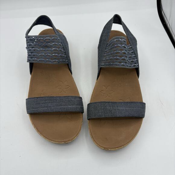 Skechers Sandals Womens Size 9 Luxe Foam Brie Most Wanted Cork Wedge Gray 119013 - Picture 4 of 10